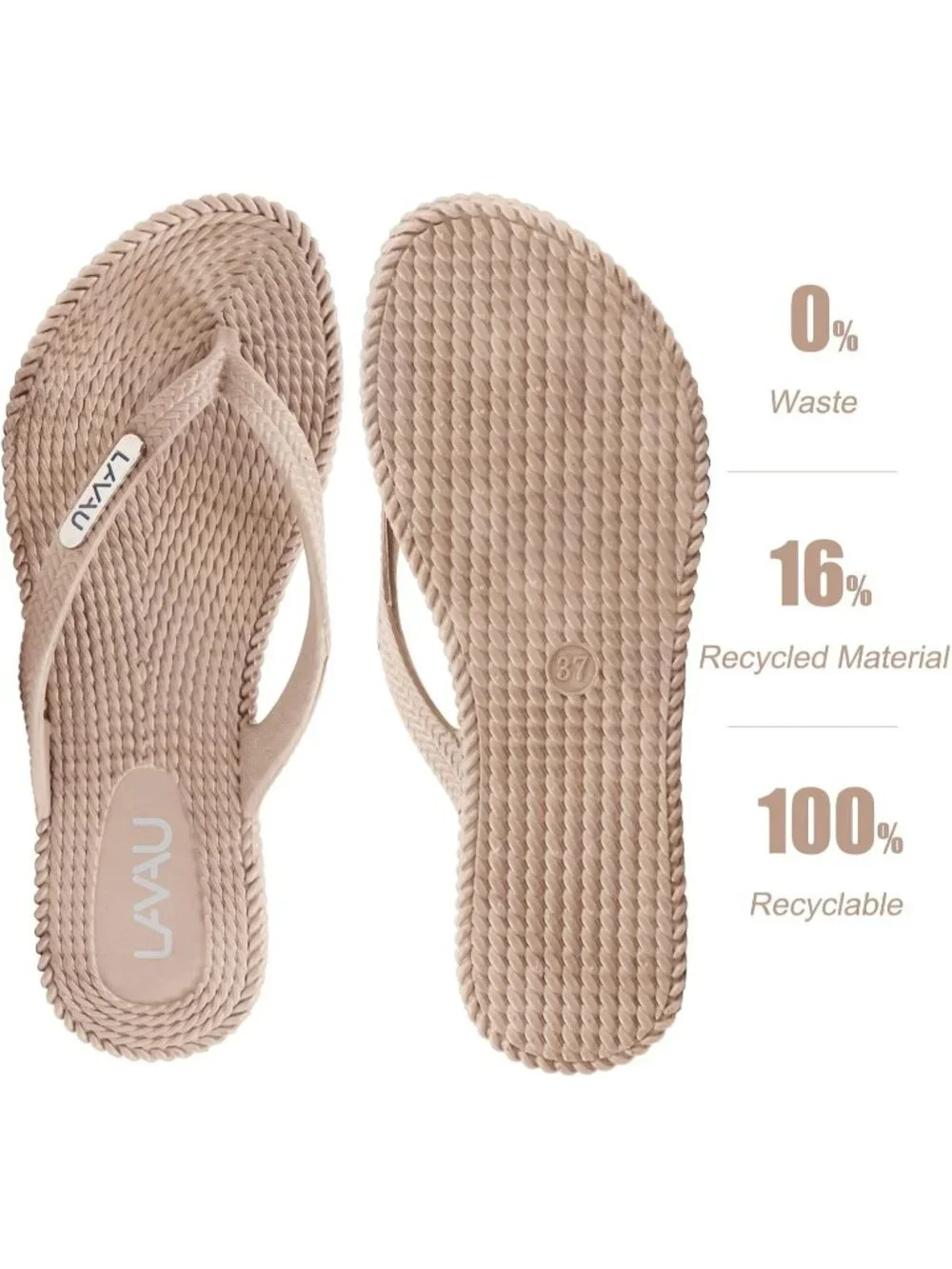 Women's Tan Waterproof Non Slip Flat Thong Sandals For Shower Beach and Pool